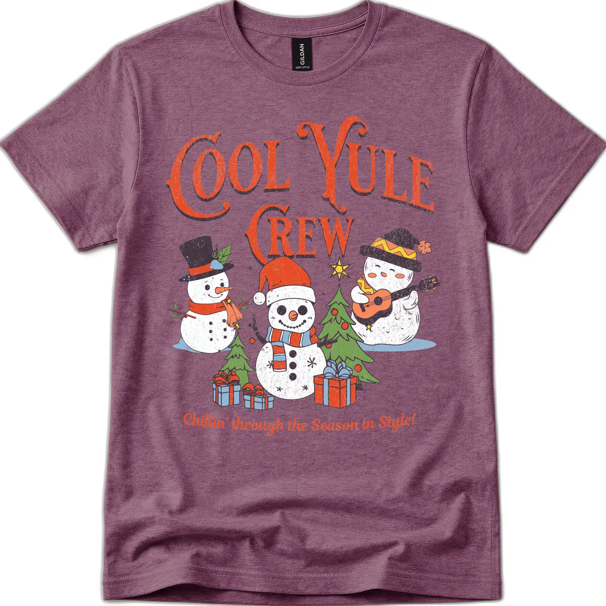 Cool Yule Crew Holiday Design T-Shirt in Heather Maroon