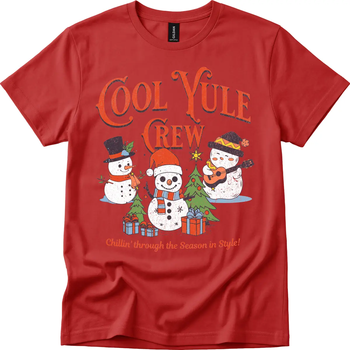 Cool Yule Crew Holiday Design T-Shirt in Red