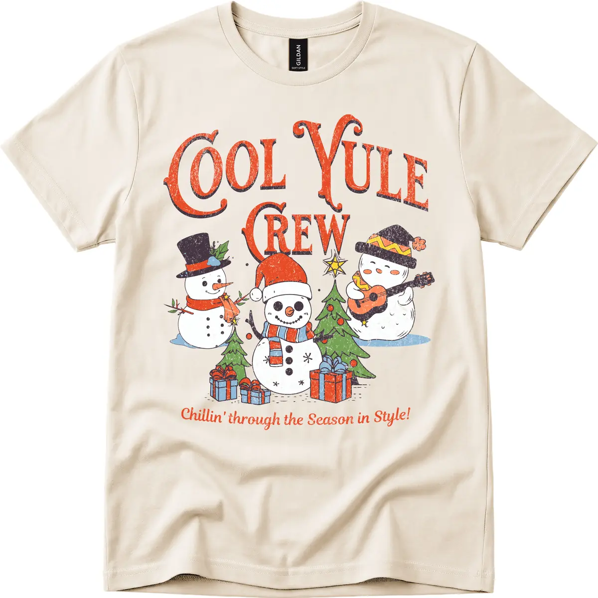 Cool Yule Crew Holiday Design T-Shirt in Natural