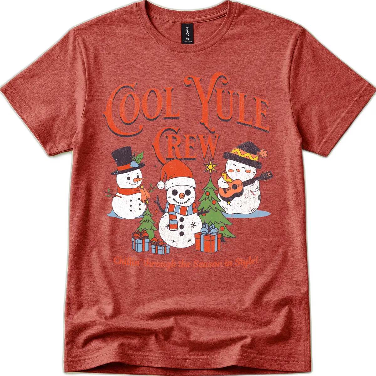 Cool Yule Crew Holiday Design T-Shirt in Heather Cardinal