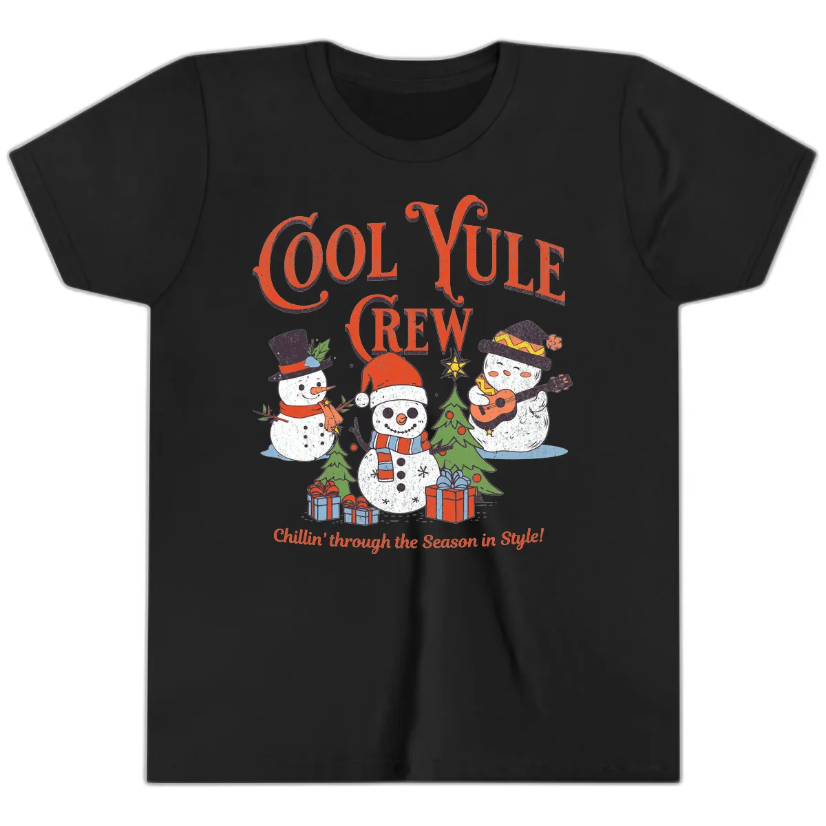 Cool Yule Crew Holiday Design Youth T-Shirt in Black