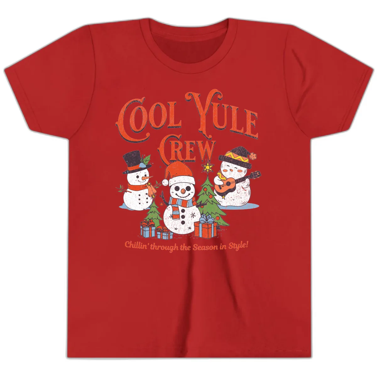 Cool Yule Crew Holiday Design Youth T-Shirt in Red