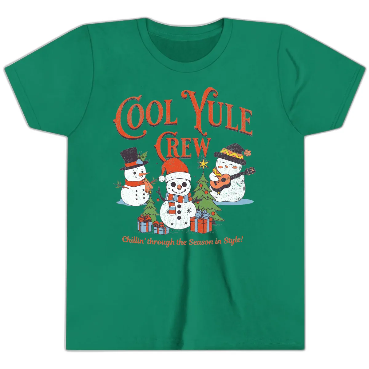 Cool Yule Crew Holiday Design Youth T-Shirt in Kelly