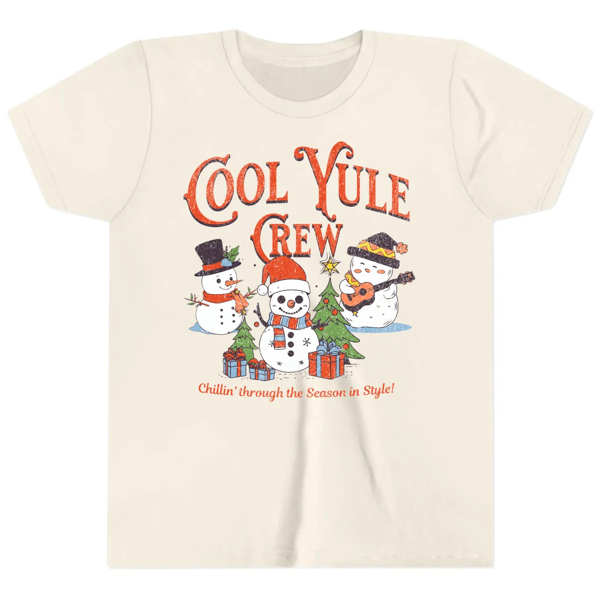 Cool Yule Crew Holiday Design Youth T-Shirt in Natural