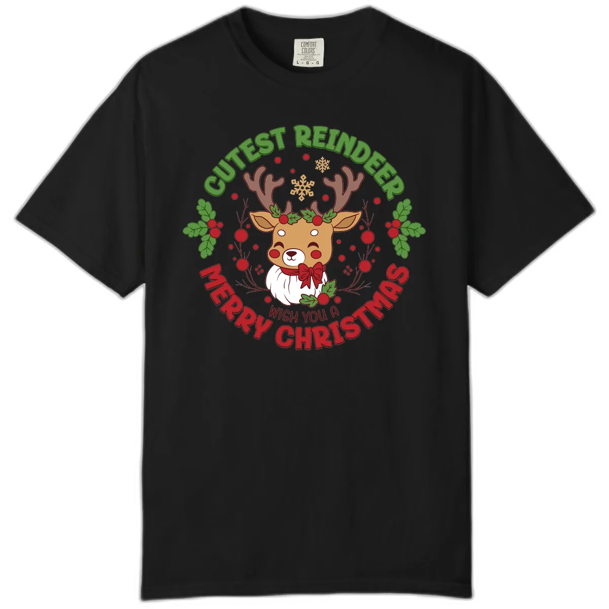 Cutest Reindeer Merry Christmas Comfort Color in Black