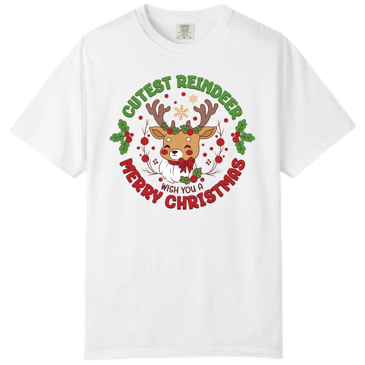 Cutest Reindeer Merry Christmas Comfort Color in White