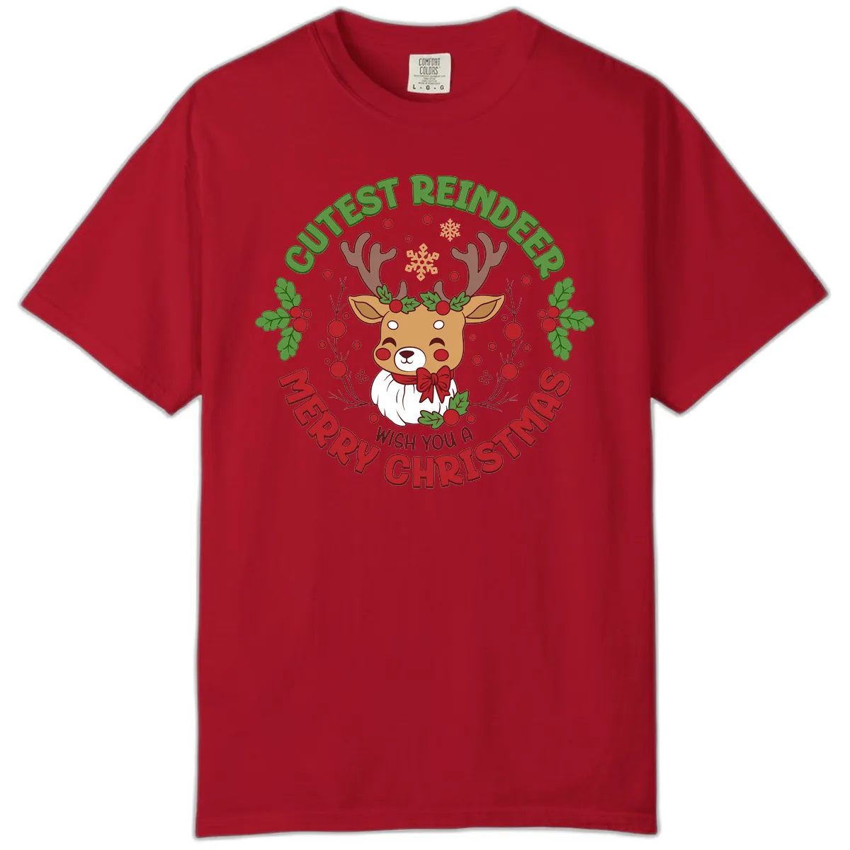 Cutest Reindeer Merry Christmas Comfort Color in Red