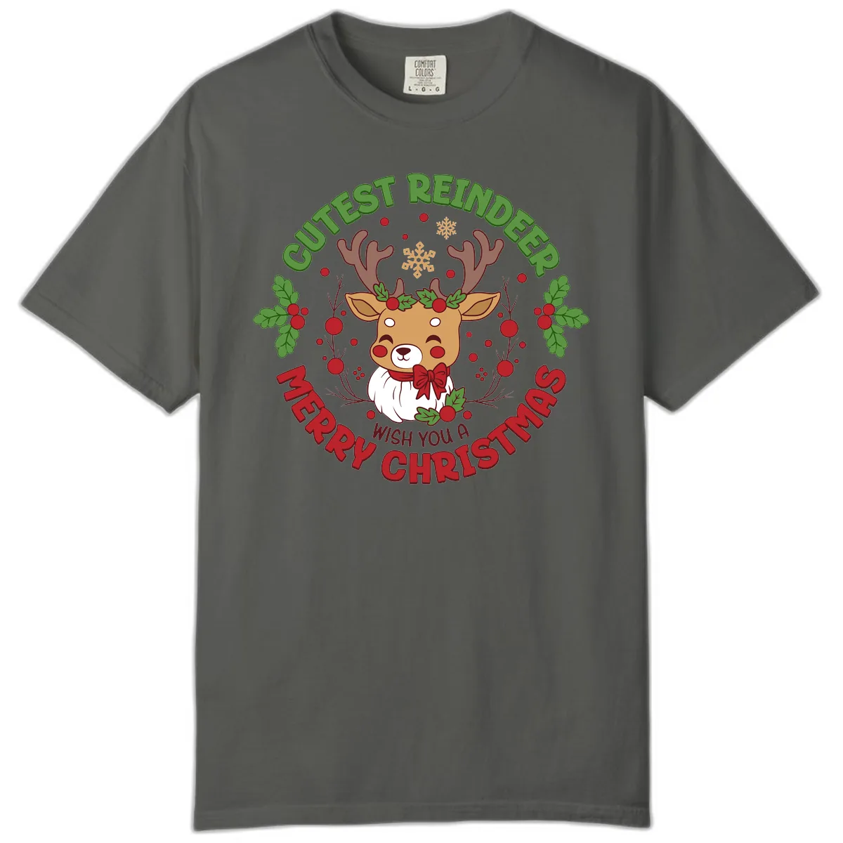 Cutest Reindeer Merry Christmas Comfort Color in Pepper