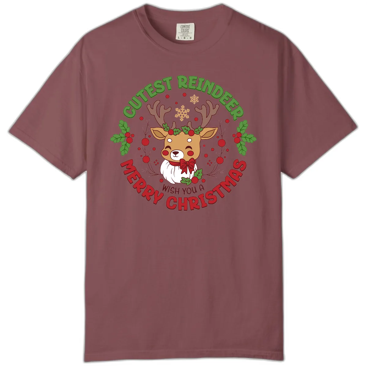 Cutest Reindeer Merry Christmas Comfort Color in Brick