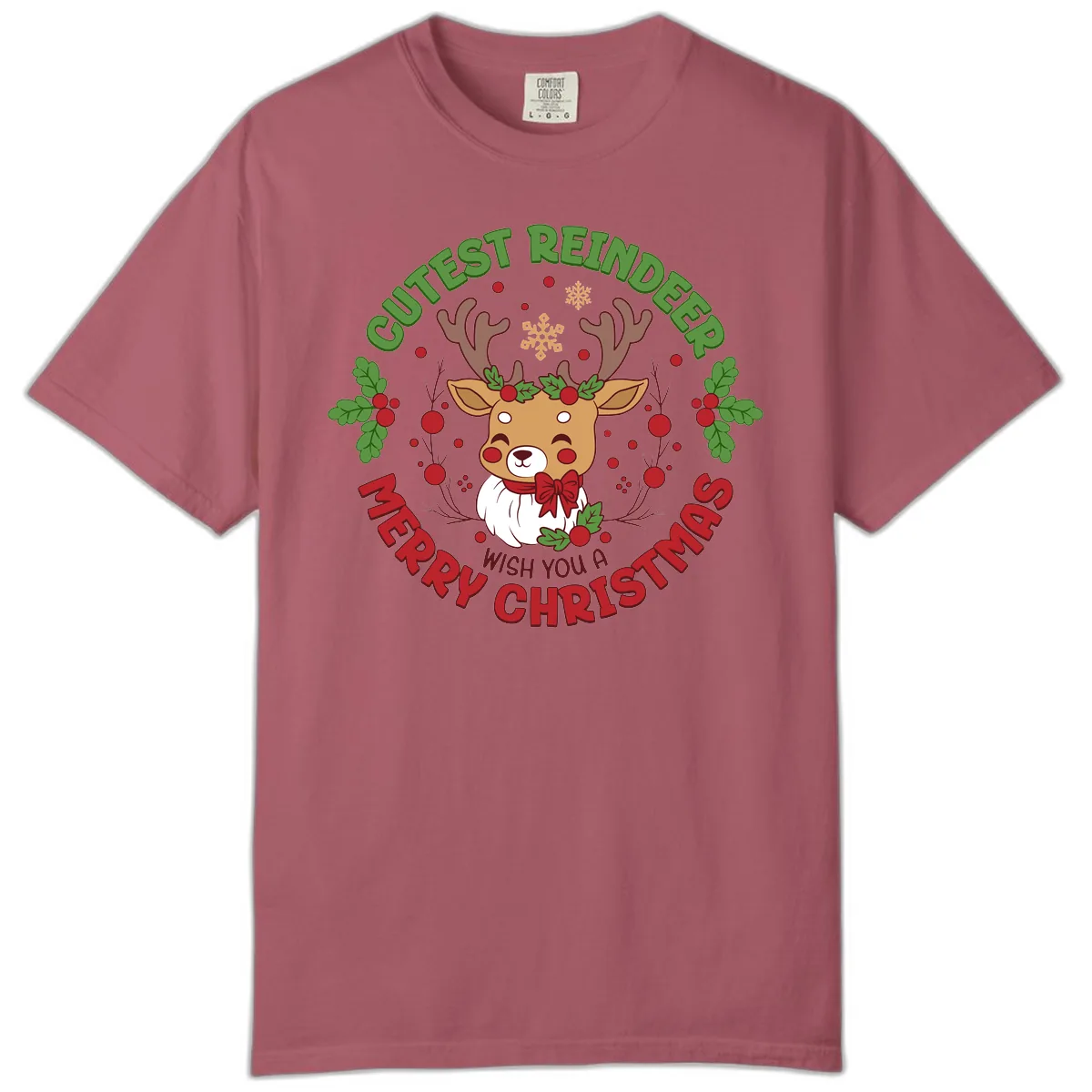 Cutest Reindeer Merry Christmas Comfort Color in Crimson