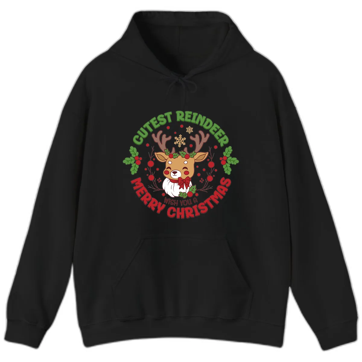 Cutest Reindeer Merry Christmas Hoodie in Black