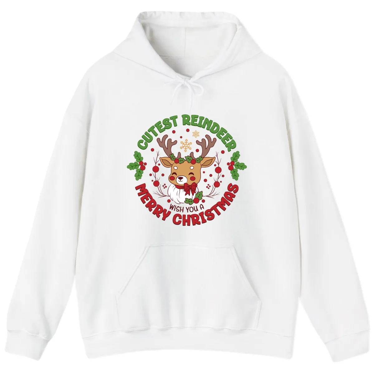Cutest Reindeer Merry Christmas Hoodie in White