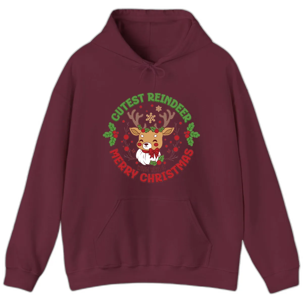 Cutest Reindeer Merry Christmas Hoodie in Maroon