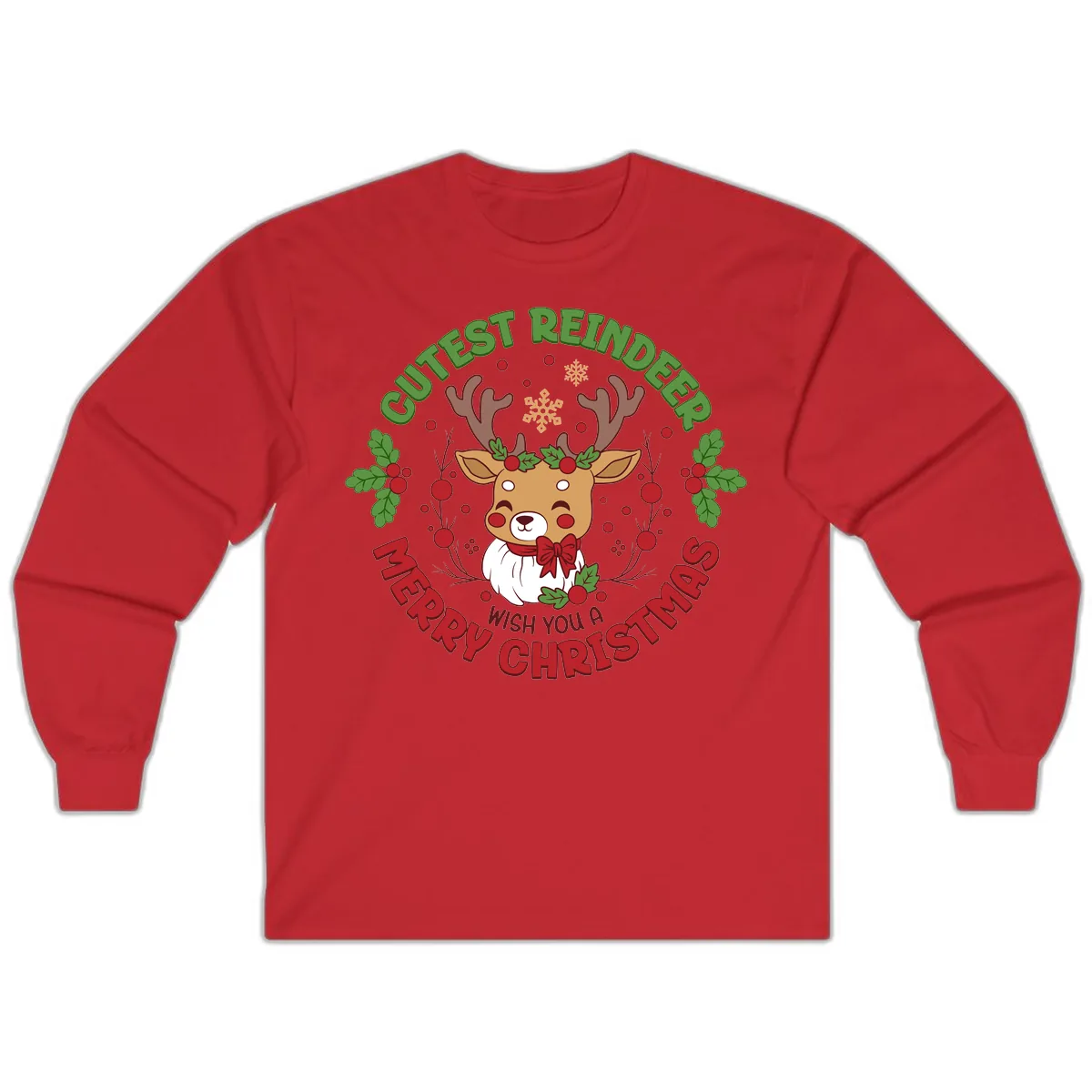 Cutest Reindeer Merry Christmas Long Sleeve in Red