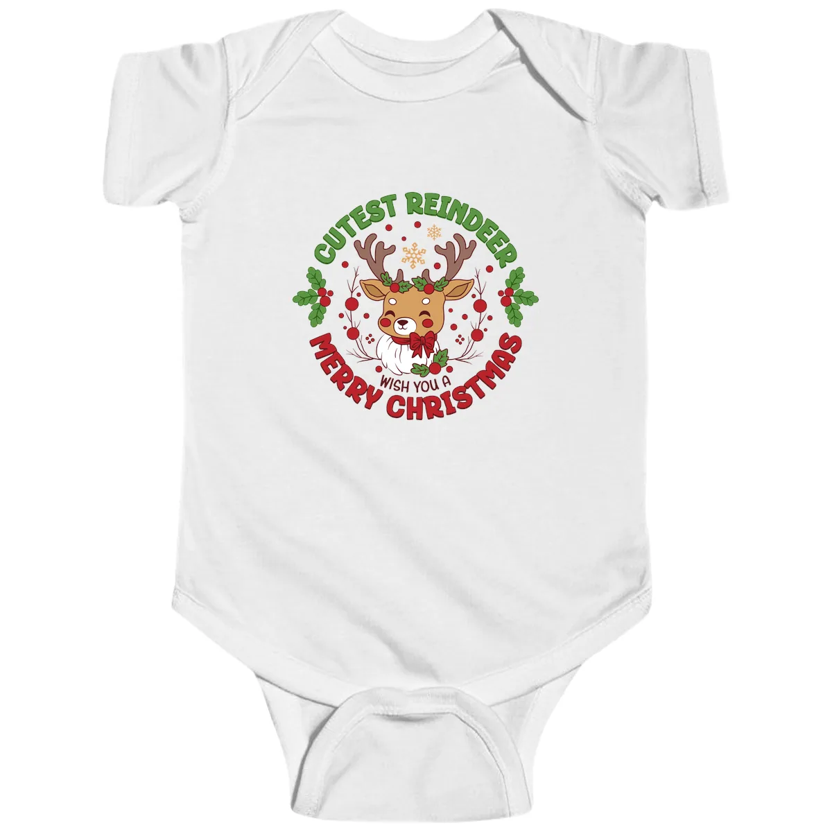 Cutest Reindeer Merry Christmas Baby Onesie in White