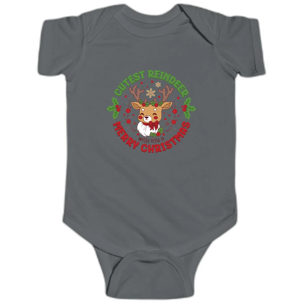 Cutest Reindeer Merry Christmas Baby Onesie in Charcoal
