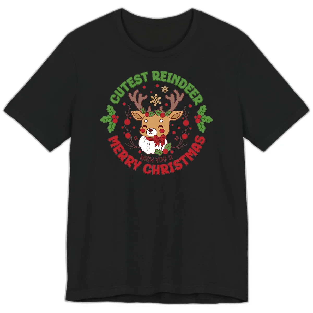 Cutest Reindeer Merry Christmas Premium T-Shirt in Black