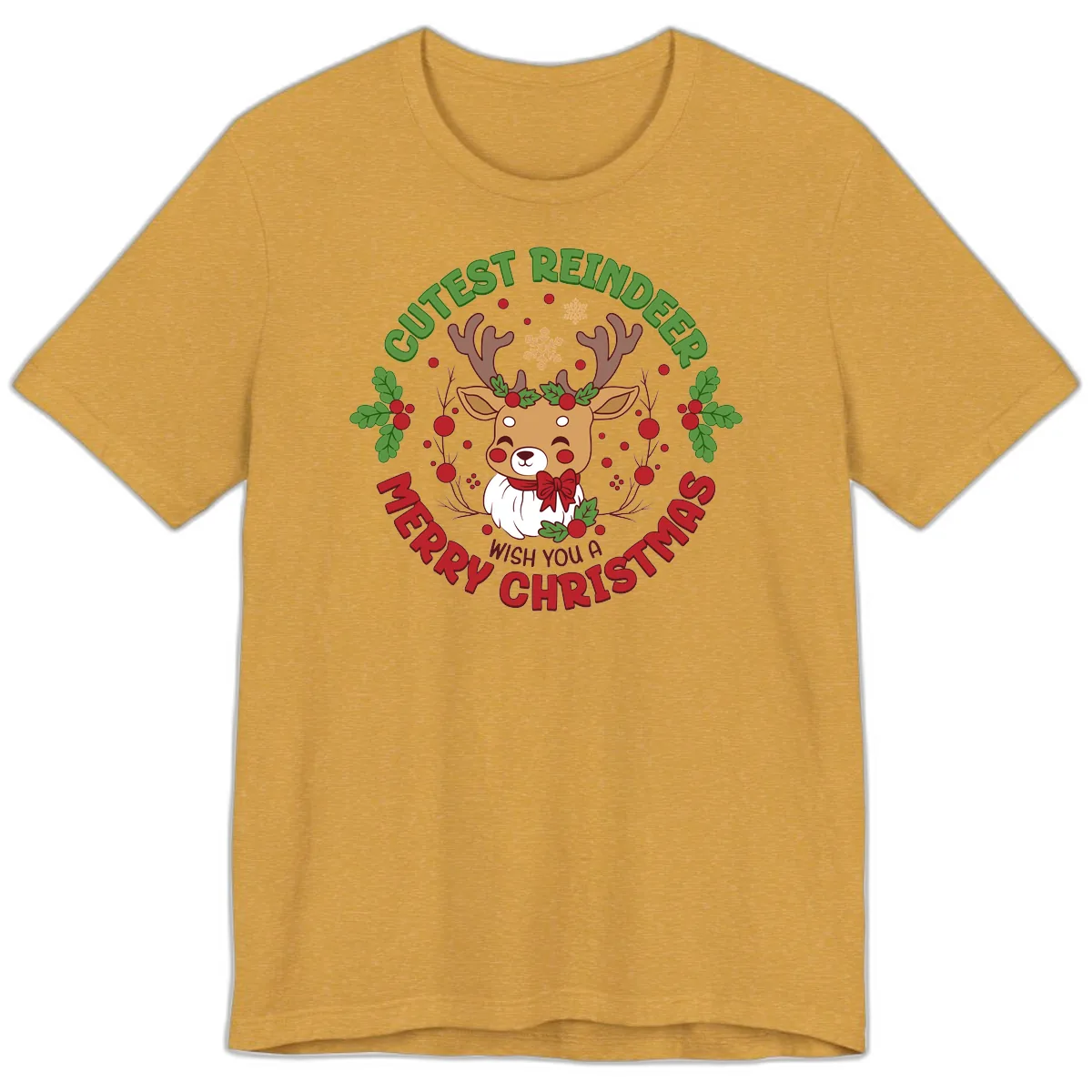 Cutest Reindeer Merry Christmas Premium T-Shirt in Heather Mustard