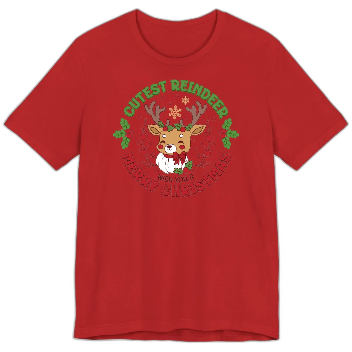 Cutest Reindeer Merry Christmas Premium T-Shirt in Red