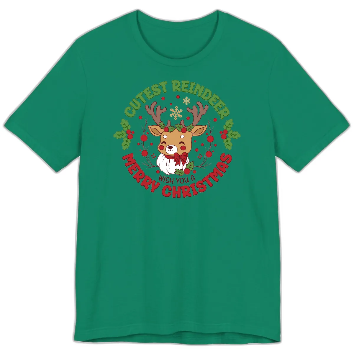 Cutest Reindeer Merry Christmas Premium T-Shirt in Kelly