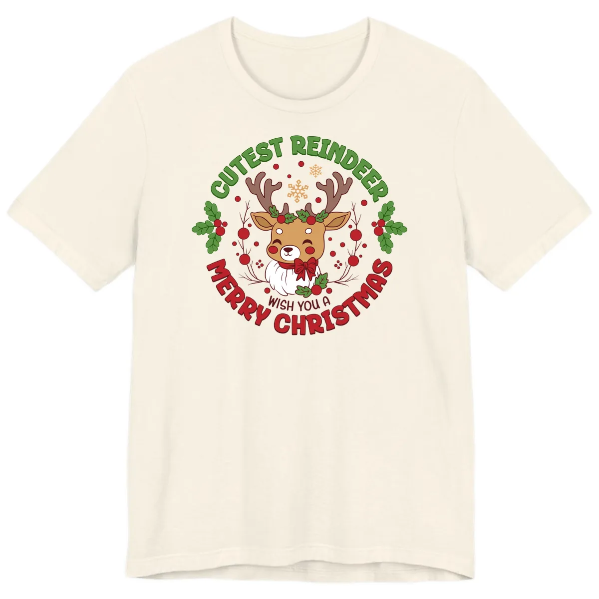 Cutest Reindeer Merry Christmas Premium T-Shirt in Natural