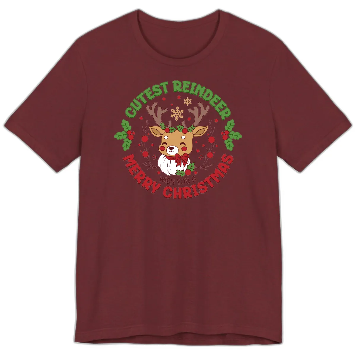 Cutest Reindeer Merry Christmas Premium T-Shirt in Heather Cardinal