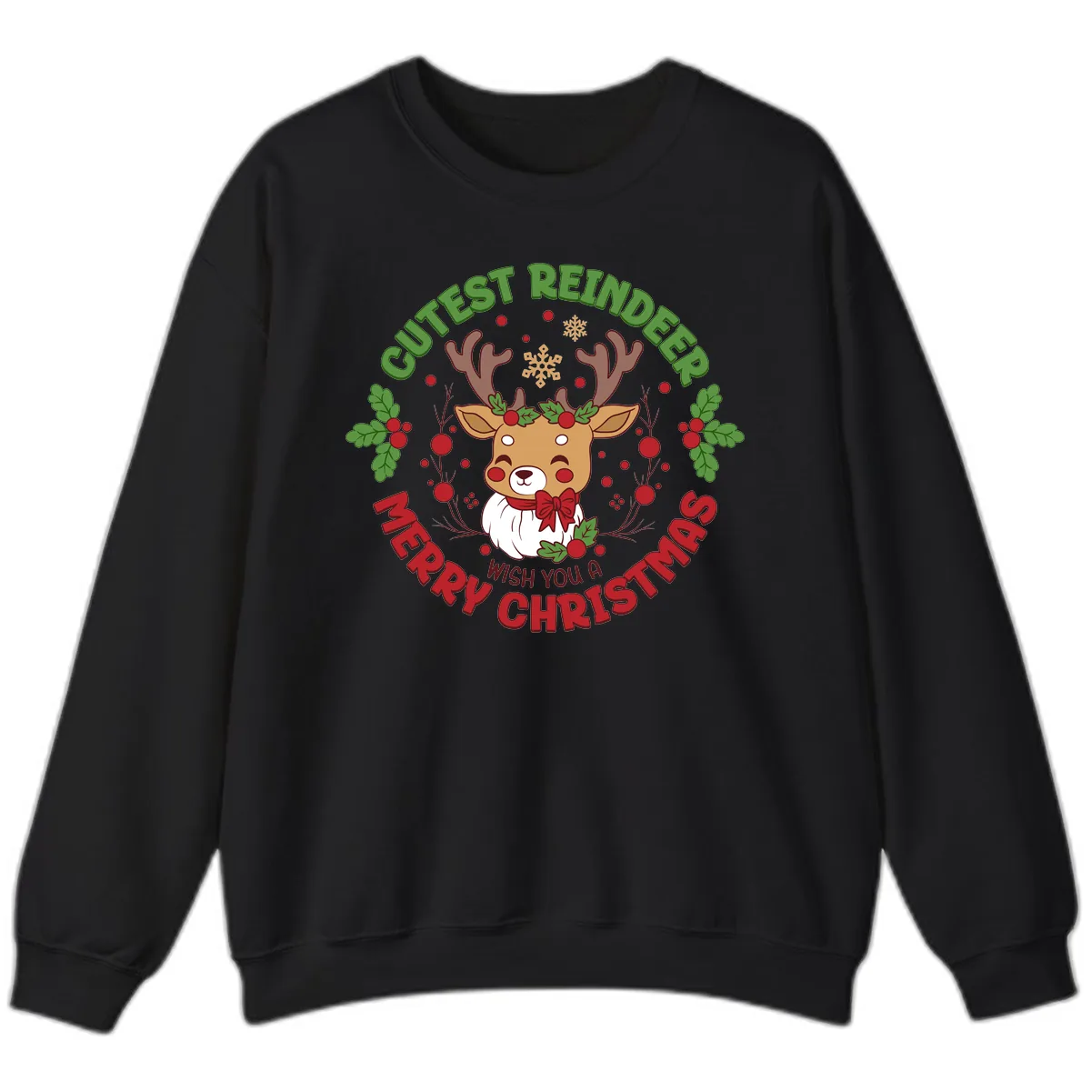 Cutest Reindeer Merry Christmas Sweatshirt in Black