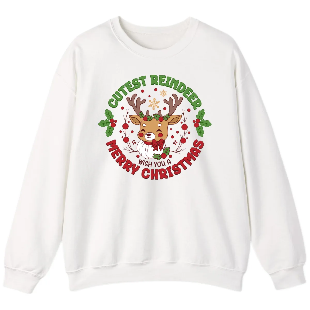 Cutest Reindeer Merry Christmas Sweatshirt in White