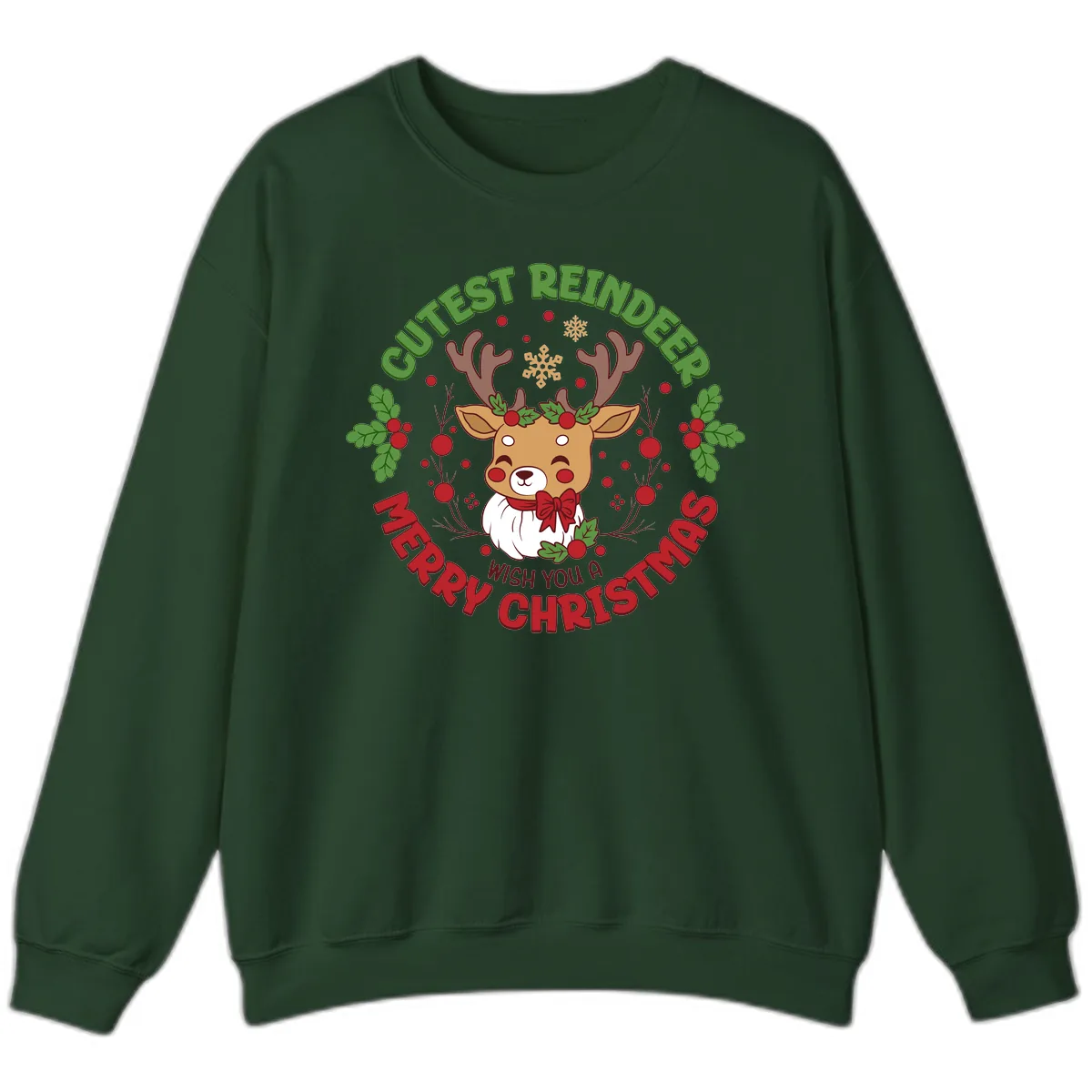 Cutest Reindeer Merry Christmas Sweatshirt in Forest Green