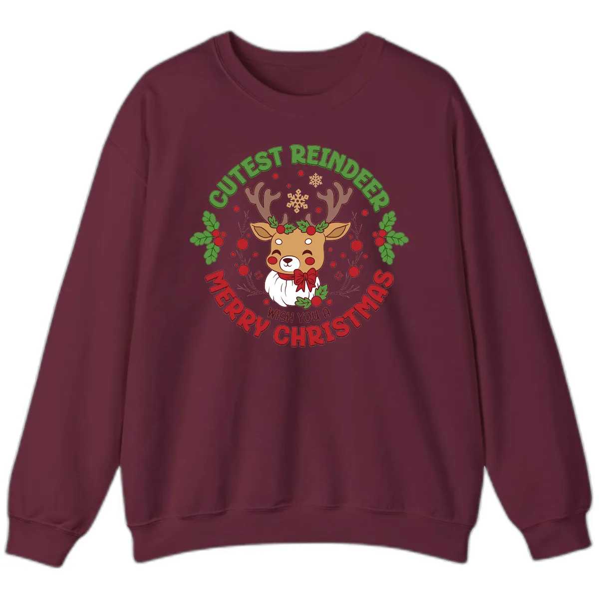 Cutest Reindeer Merry Christmas Sweatshirt in Maroon