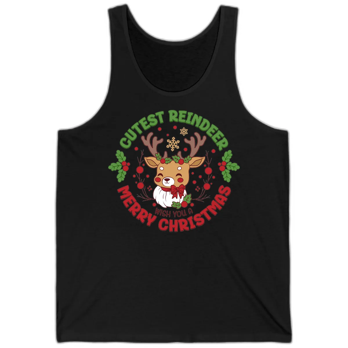Cutest Reindeer Merry Christmas Tank in Black