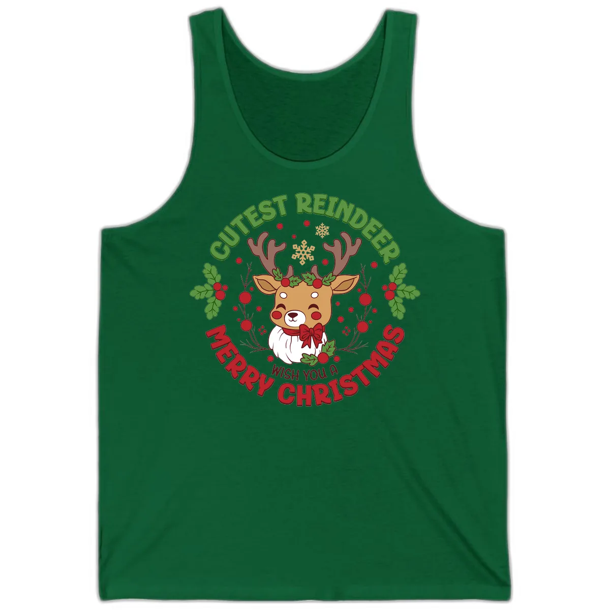 Cutest Reindeer Merry Christmas Tank in Kelly