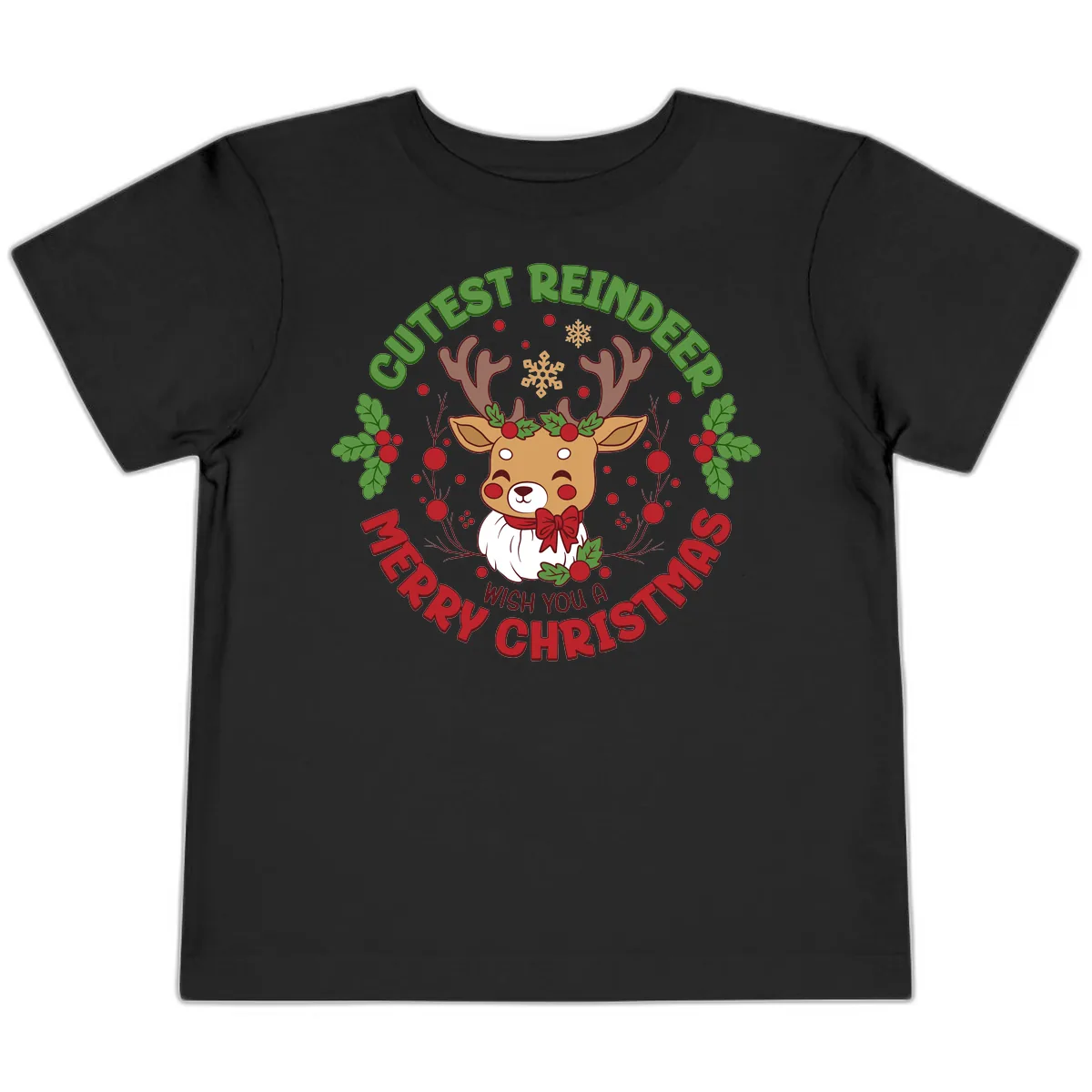 Cutest Reindeer Merry Christmas Toddler T-Shirt in Black