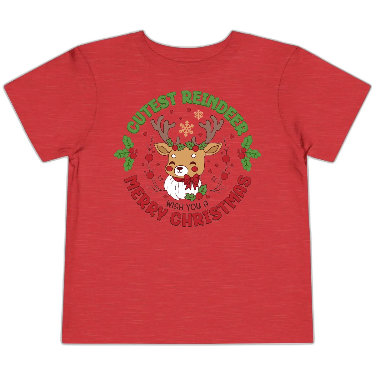 Cutest Reindeer Merry Christmas Toddler T-Shirt in Heather Red