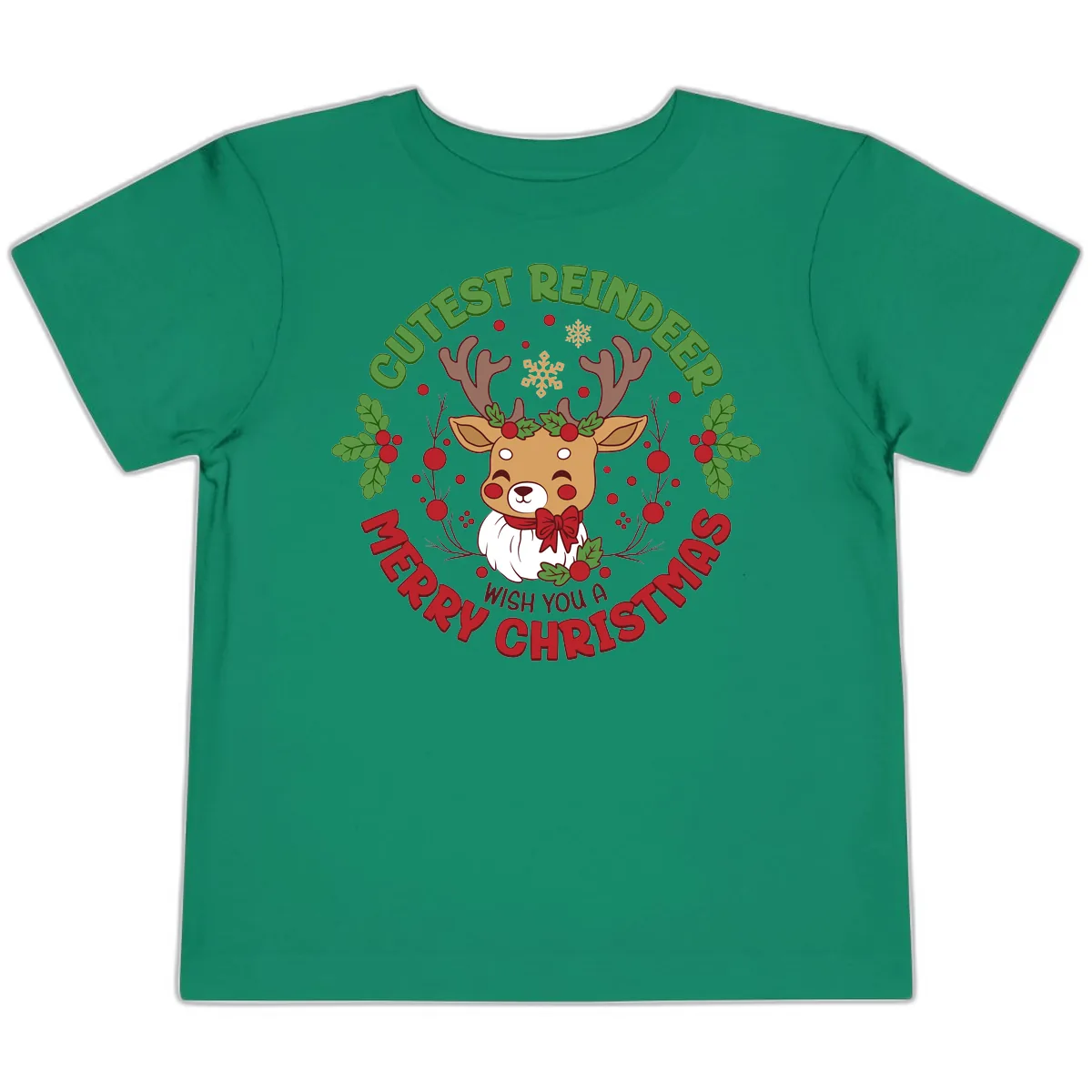 Cutest Reindeer Merry Christmas Toddler T-Shirt in Kelly