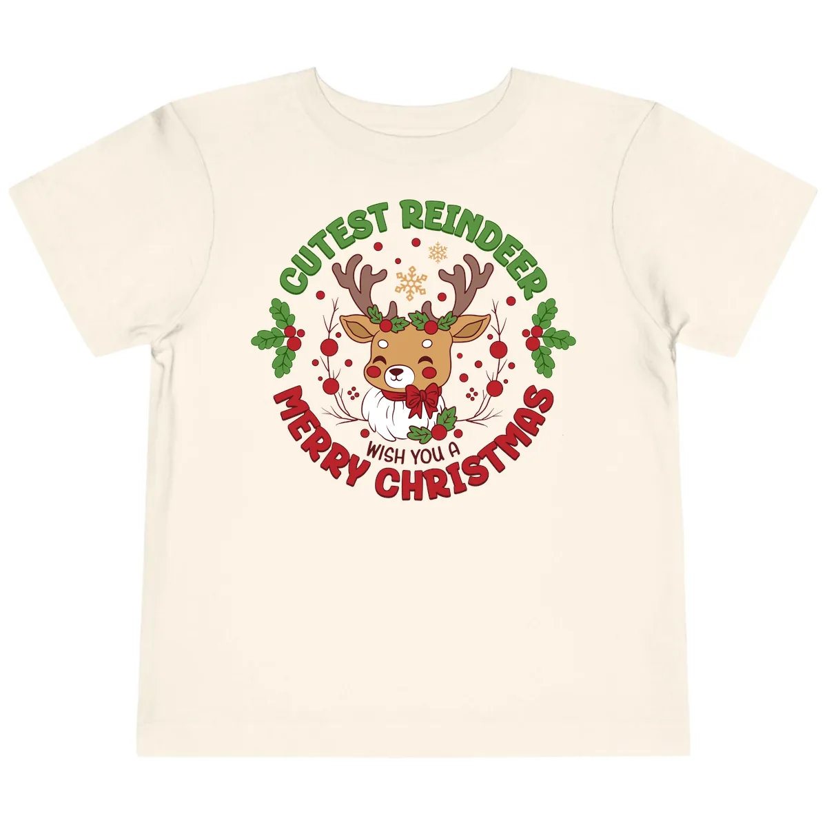Cutest Reindeer Merry Christmas Toddler T-Shirt in Natural