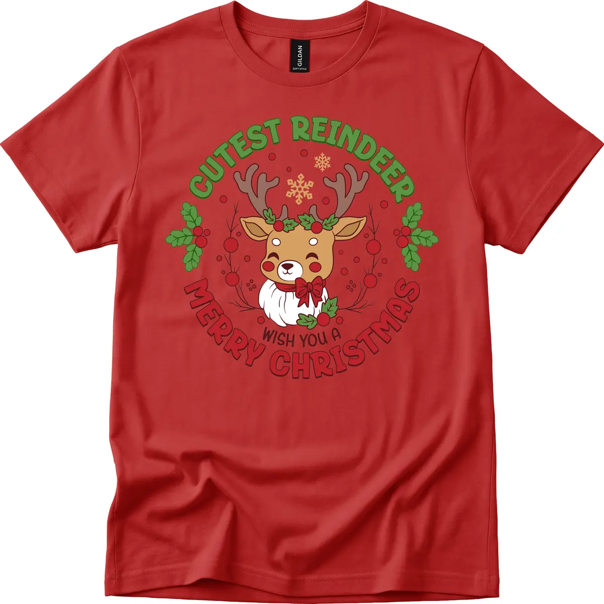 Cutest Reindeer Merry Christmas T-Shirt in Red