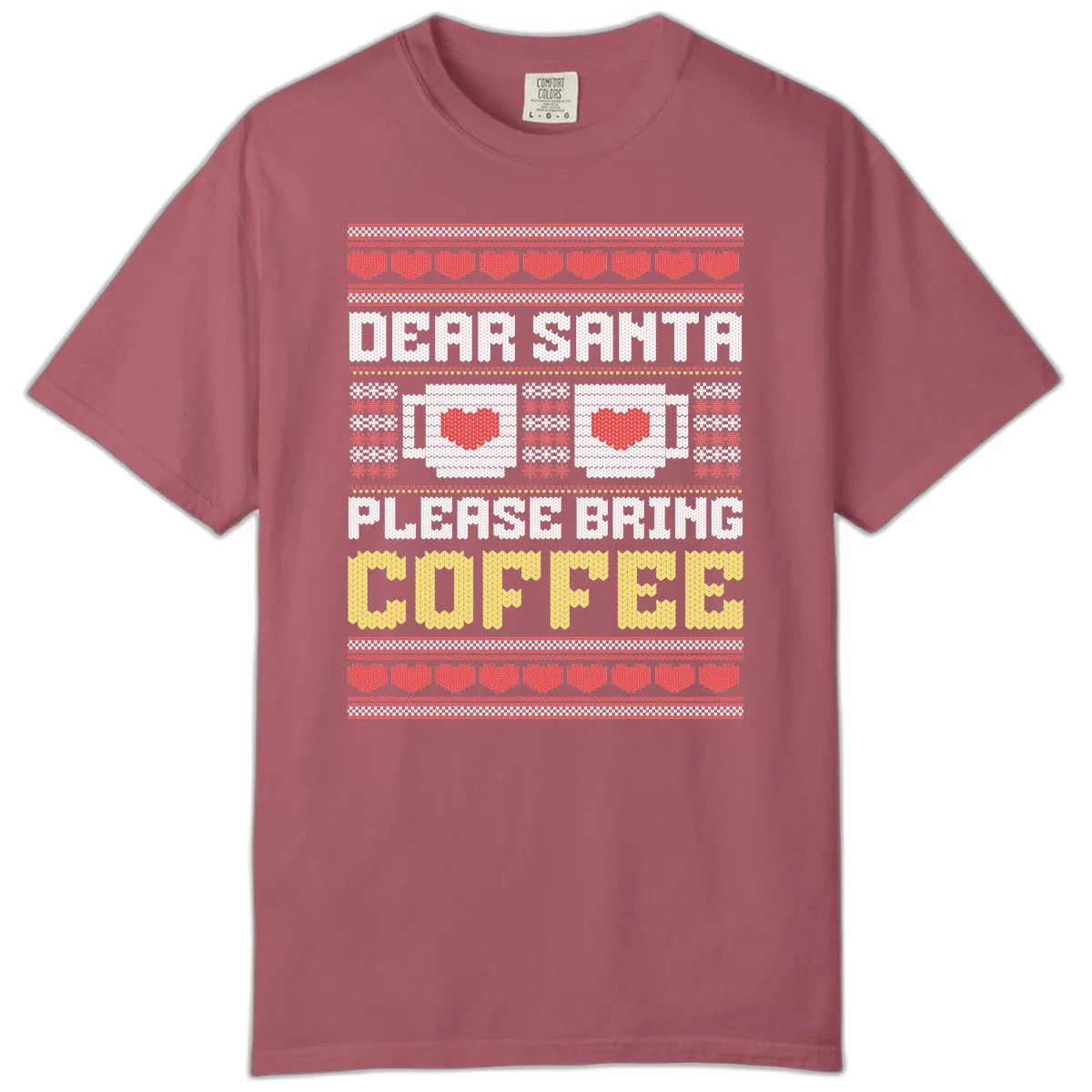 Dear Santa Bring Coffee Ugly Sweater Comfort Color in Crimson