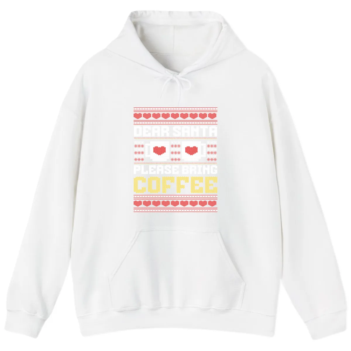 Dear Santa Bring Coffee Ugly Sweater Hoodie in White