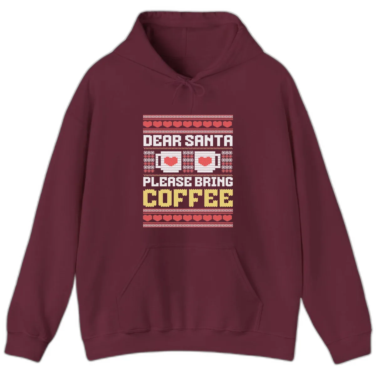 Dear Santa Bring Coffee Ugly Sweater Hoodie in Maroon