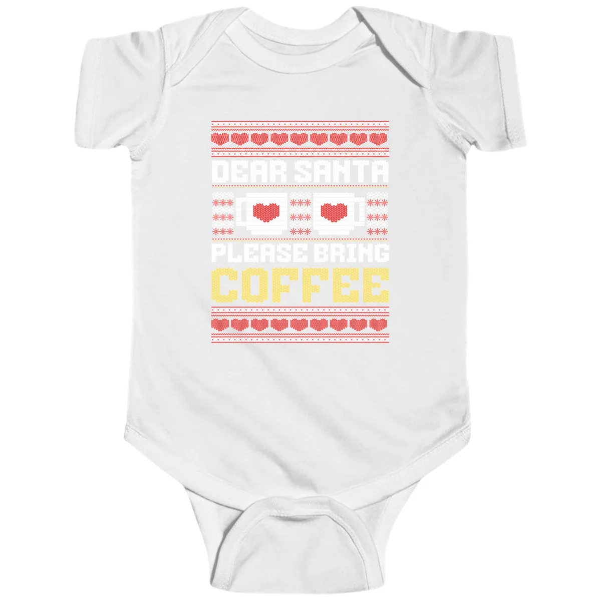 Dear Santa Bring Coffee Ugly Sweater Baby Onesie in White