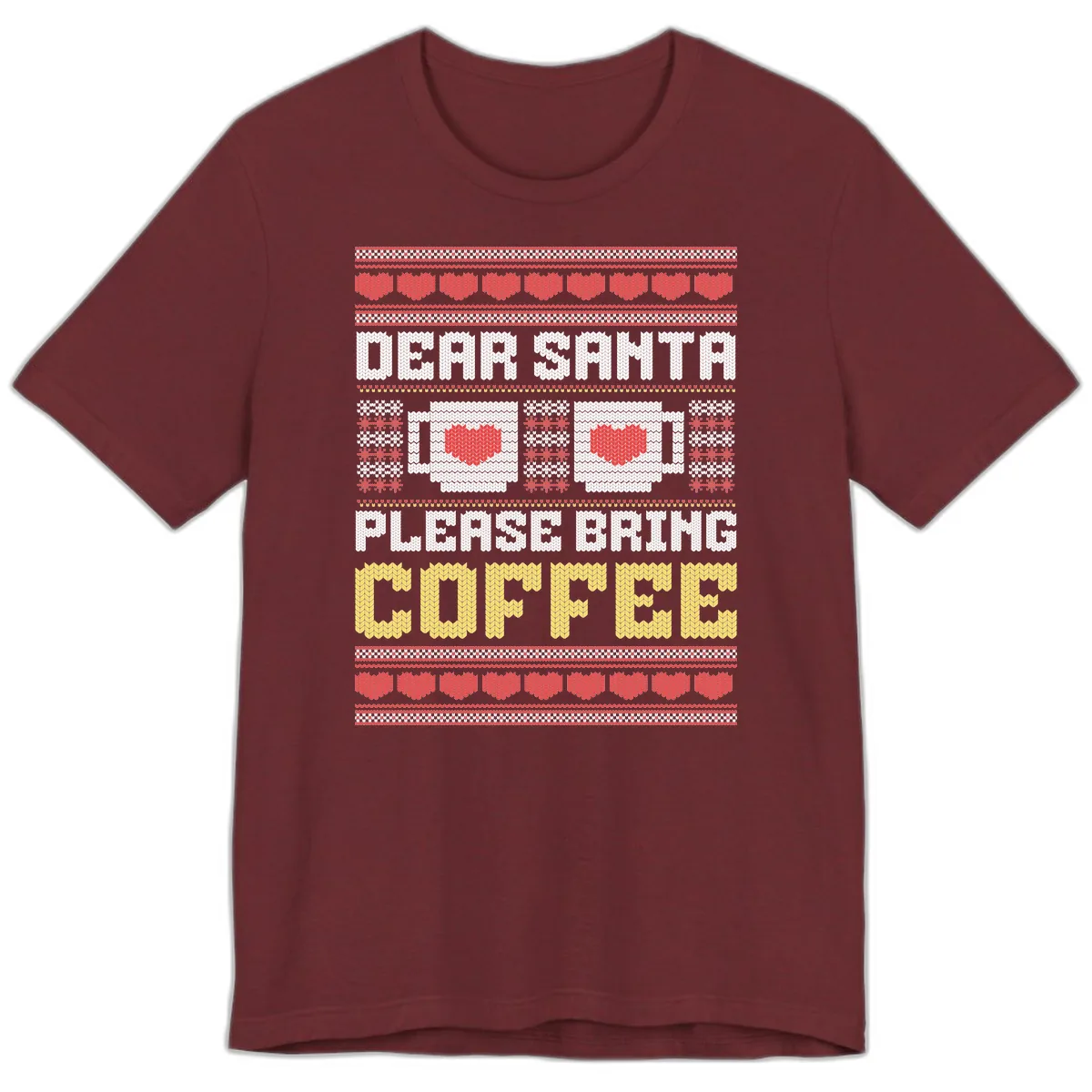 Dear Santa Bring Coffee Ugly Sweater Premium T-Shirt in Heather Cardinal