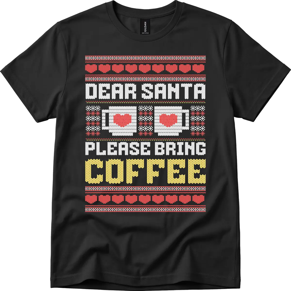Dear Santa Bring Coffee Ugly Sweater T-Shirt in Black