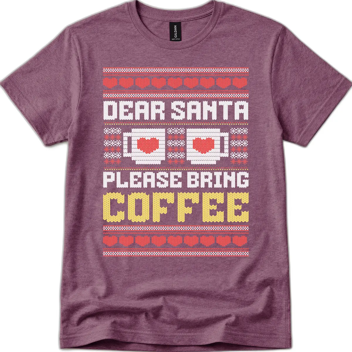 Dear Santa Bring Coffee Ugly Sweater T-Shirt in Heather Maroon