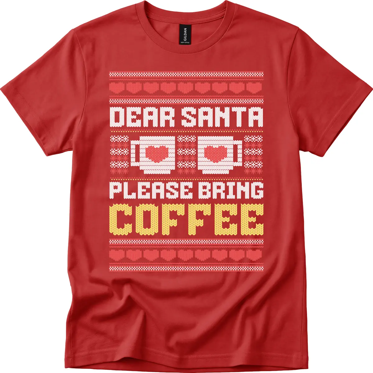 Dear Santa Bring Coffee Ugly Sweater T-Shirt in Red