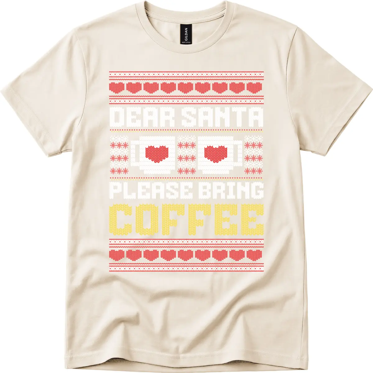 Dear Santa Bring Coffee Ugly Sweater T-Shirt in Natural