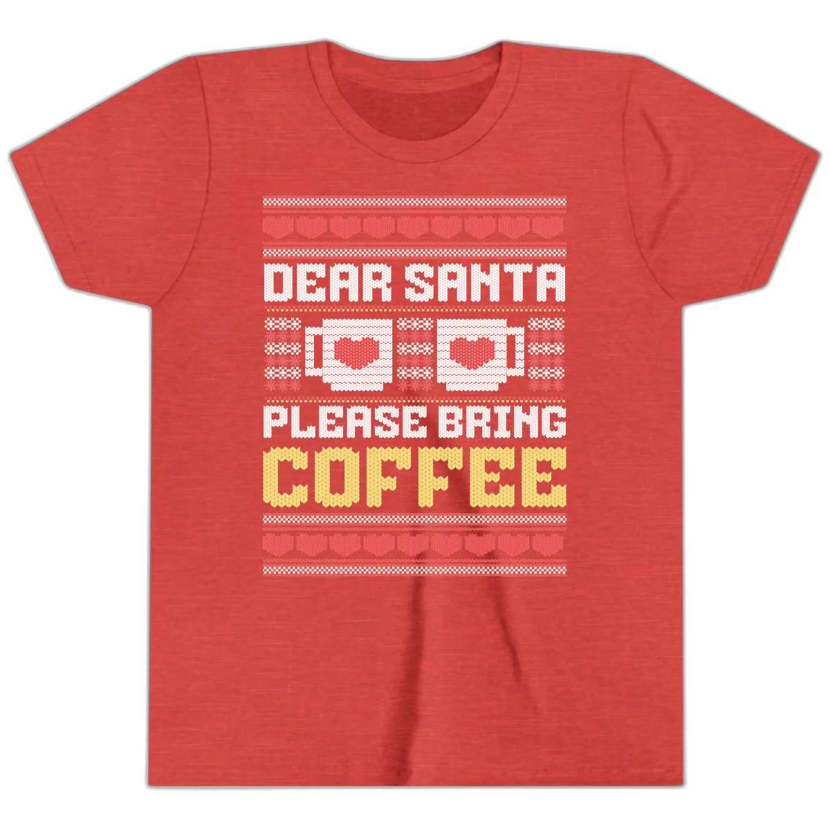 Dear Santa Bring Coffee Ugly Sweater Youth T-Shirt in Heather Red