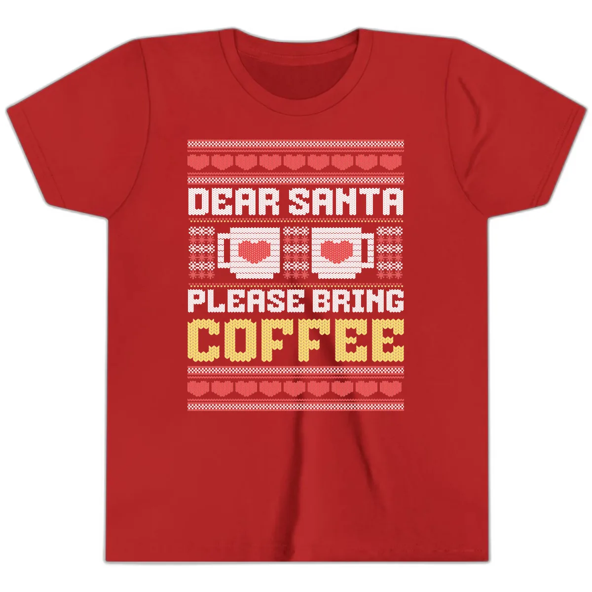Dear Santa Bring Coffee Ugly Sweater Youth T-Shirt in Red