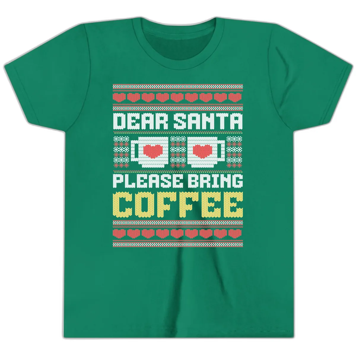 Dear Santa Bring Coffee Ugly Sweater Youth T-Shirt in Kelly