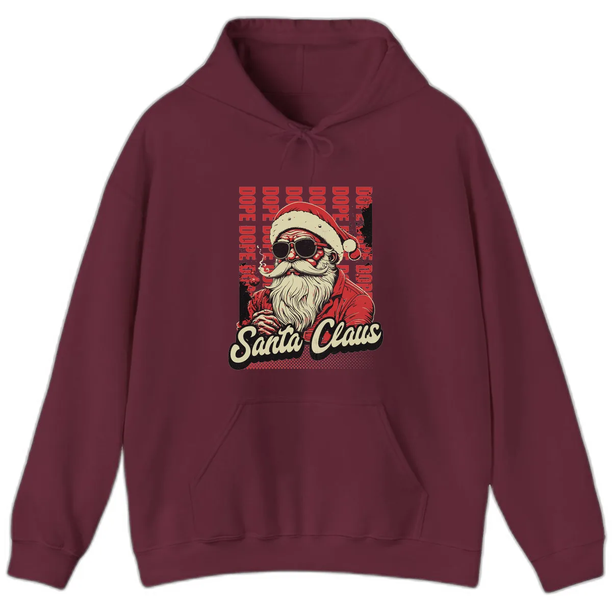 Santa Claus Smoking Weed Christmas Design Hoodie in Maroon